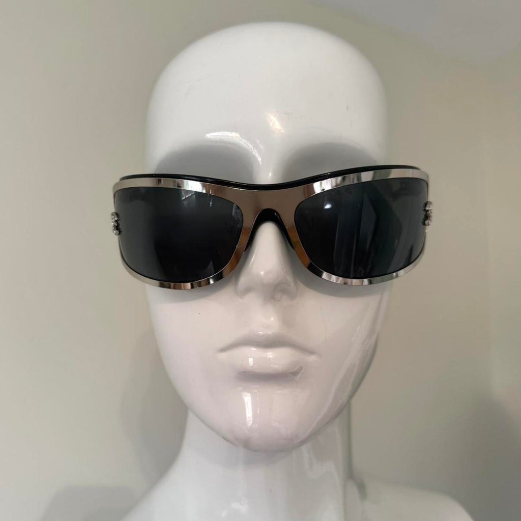 Chanel 71557 Black & Silver Diamanté Shield Sunglasses