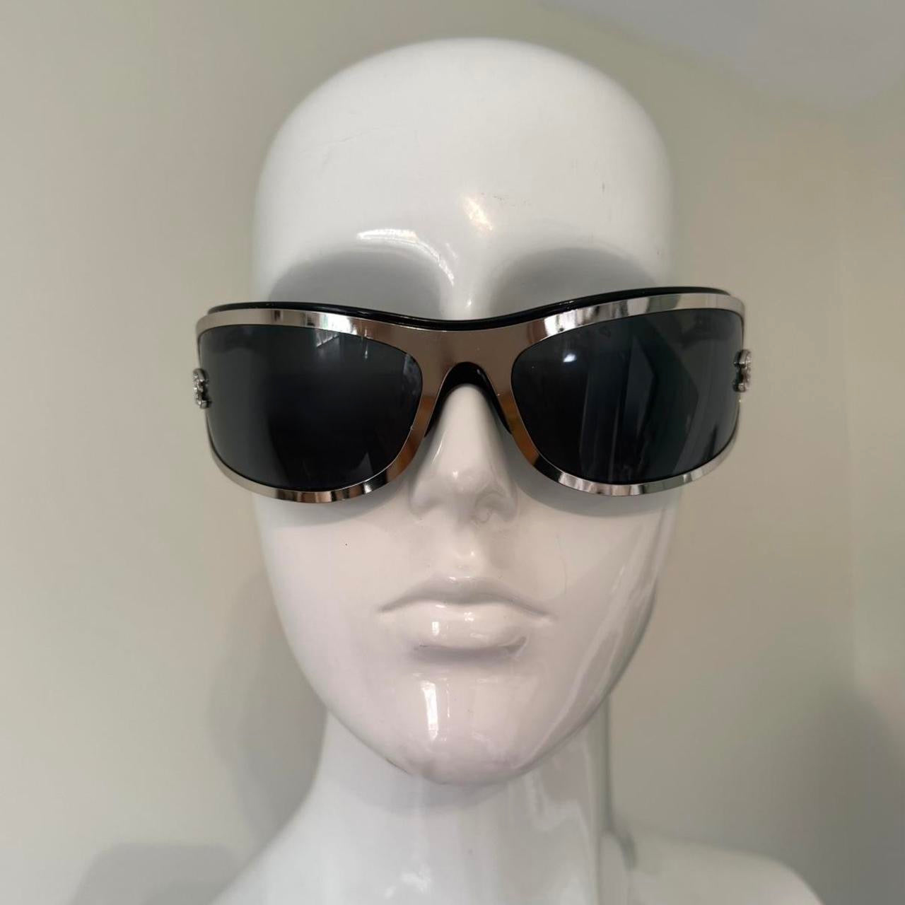 Chanel 71557 Black & Silver Diamanté Shield Sunglasses