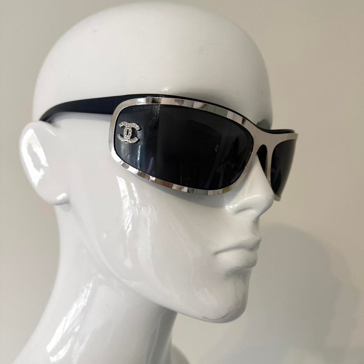 Chanel 71557 Black & Silver Diamanté Shield Sunglasses