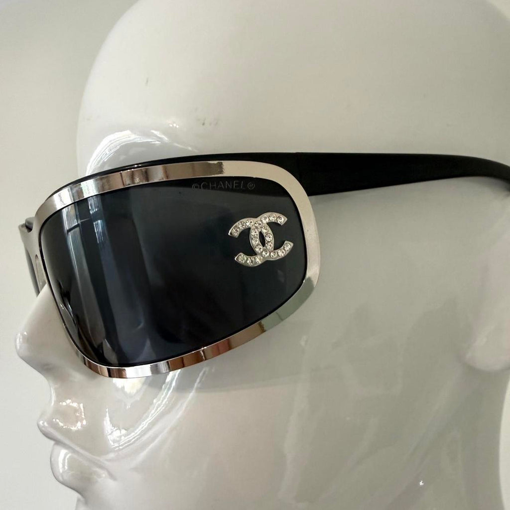 Chanel 71557 Black & Silver Diamanté Shield Sunglasses
