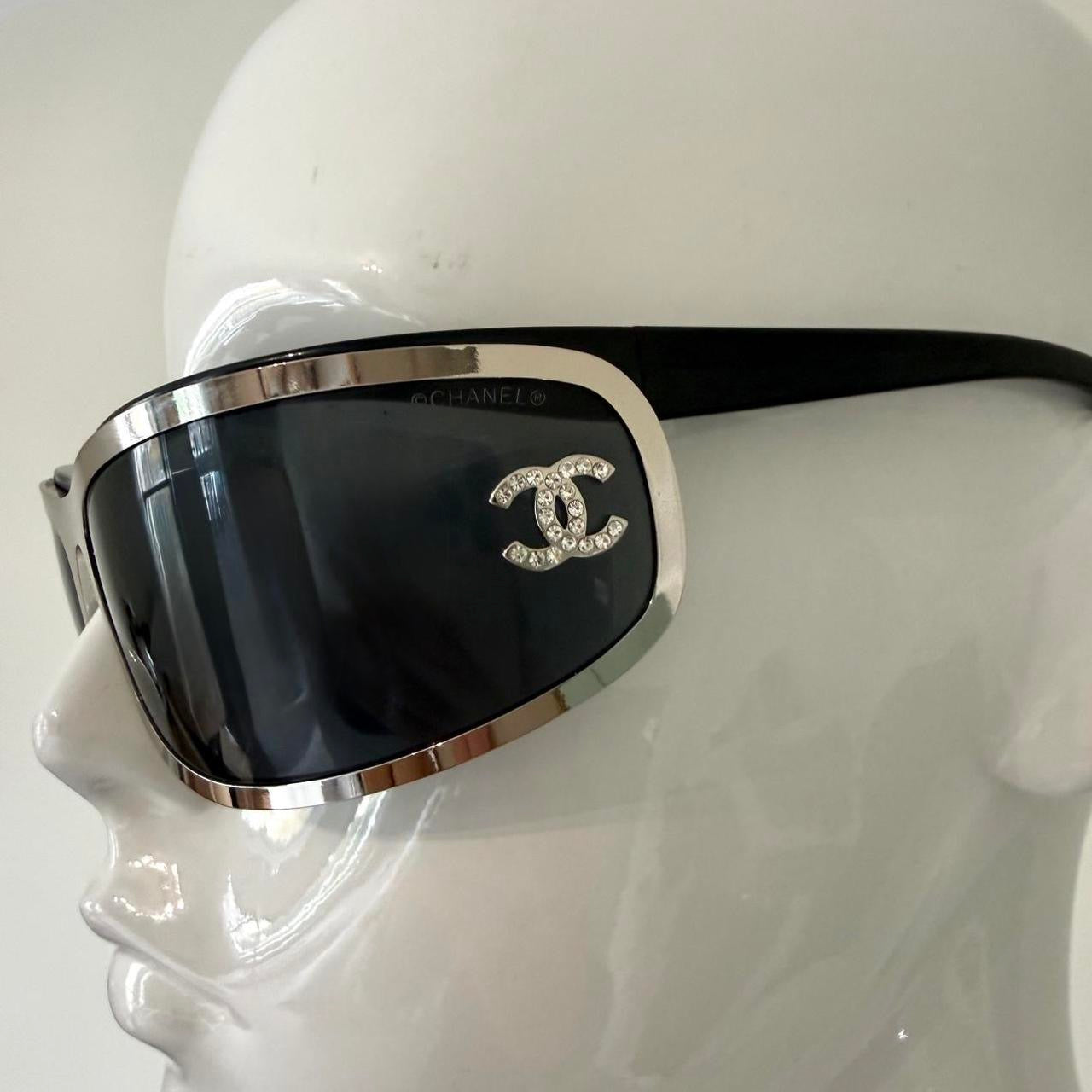 Chanel 71557 Black & Silver Diamanté Shield Sunglasses