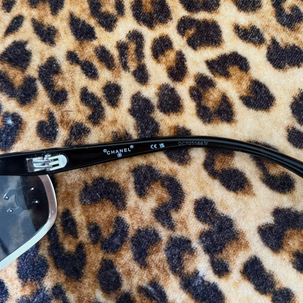 Chanel 71557 Black & Silver Diamanté Shield Sunglasses