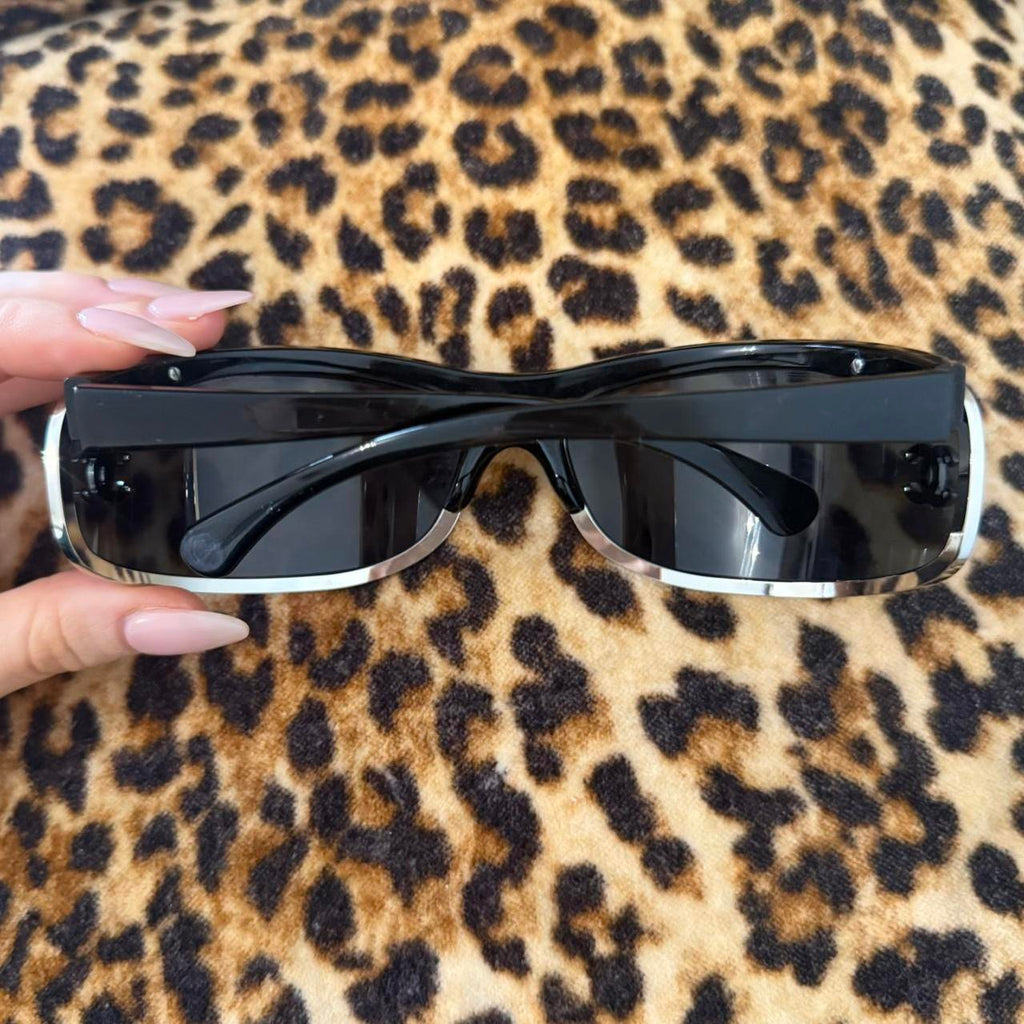 Chanel 71557 Black & Silver Diamanté Shield Sunglasses