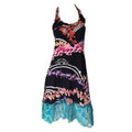Vintage Just Cavalli Black Orchid Print Lace Trim Racerback Mini Dress