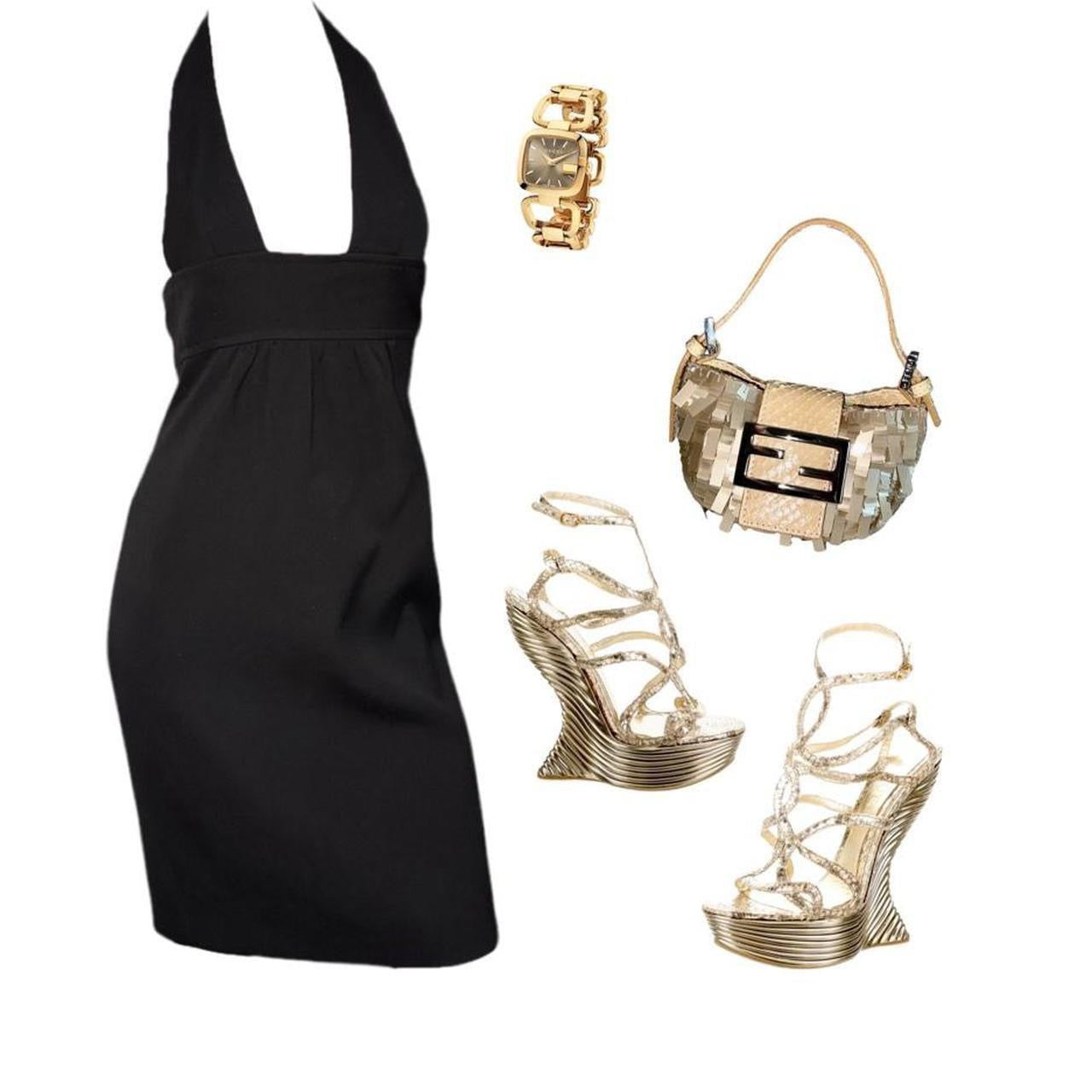 Vintage Dsquared2 Black Plunge Midi Dress