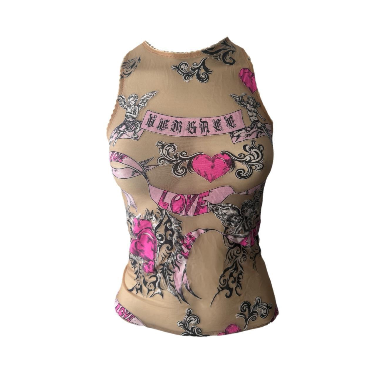 Vintage Versace Mesh Tattoo Slogan Tank Top
