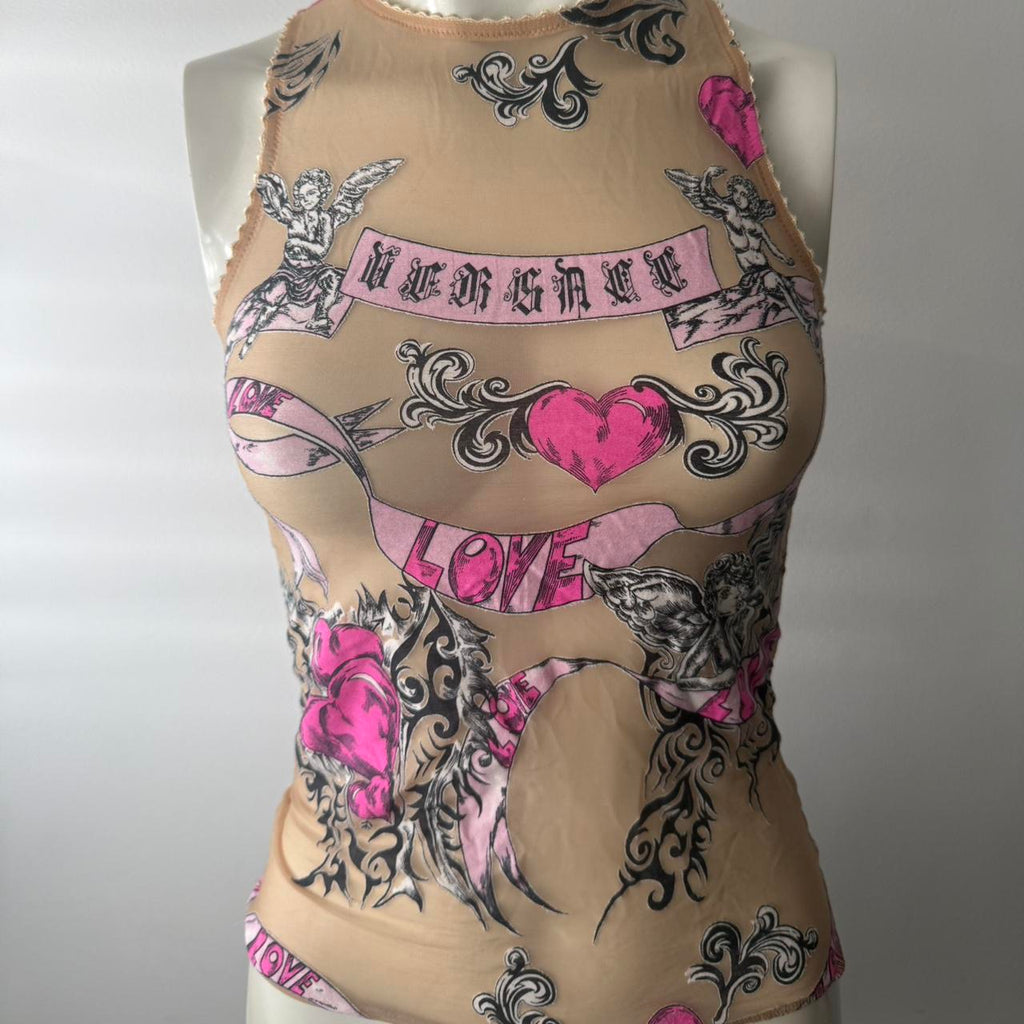 Vintage Versace Mesh Tattoo Slogan Tank Top