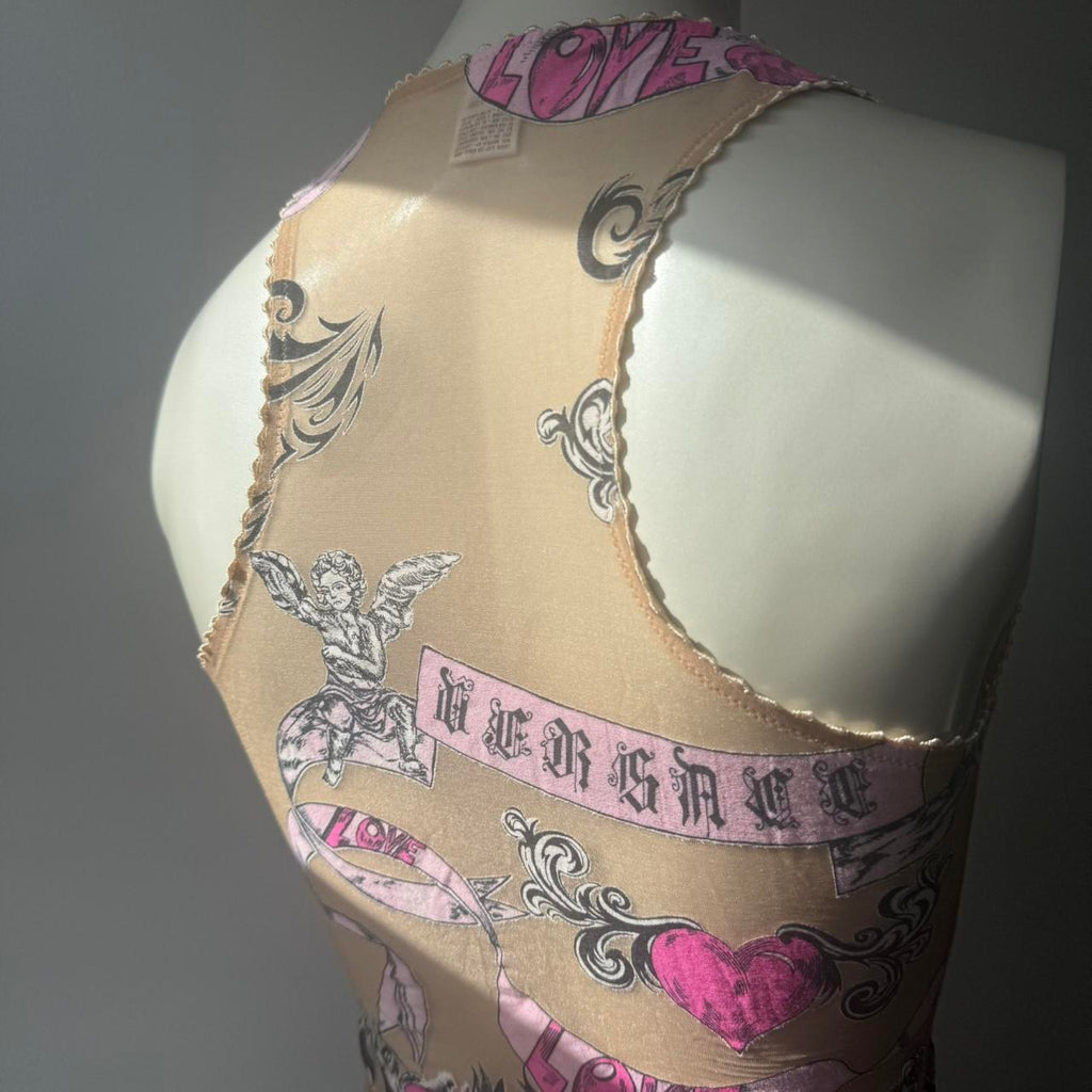 Vintage Versace Mesh Tattoo Slogan Tank Top