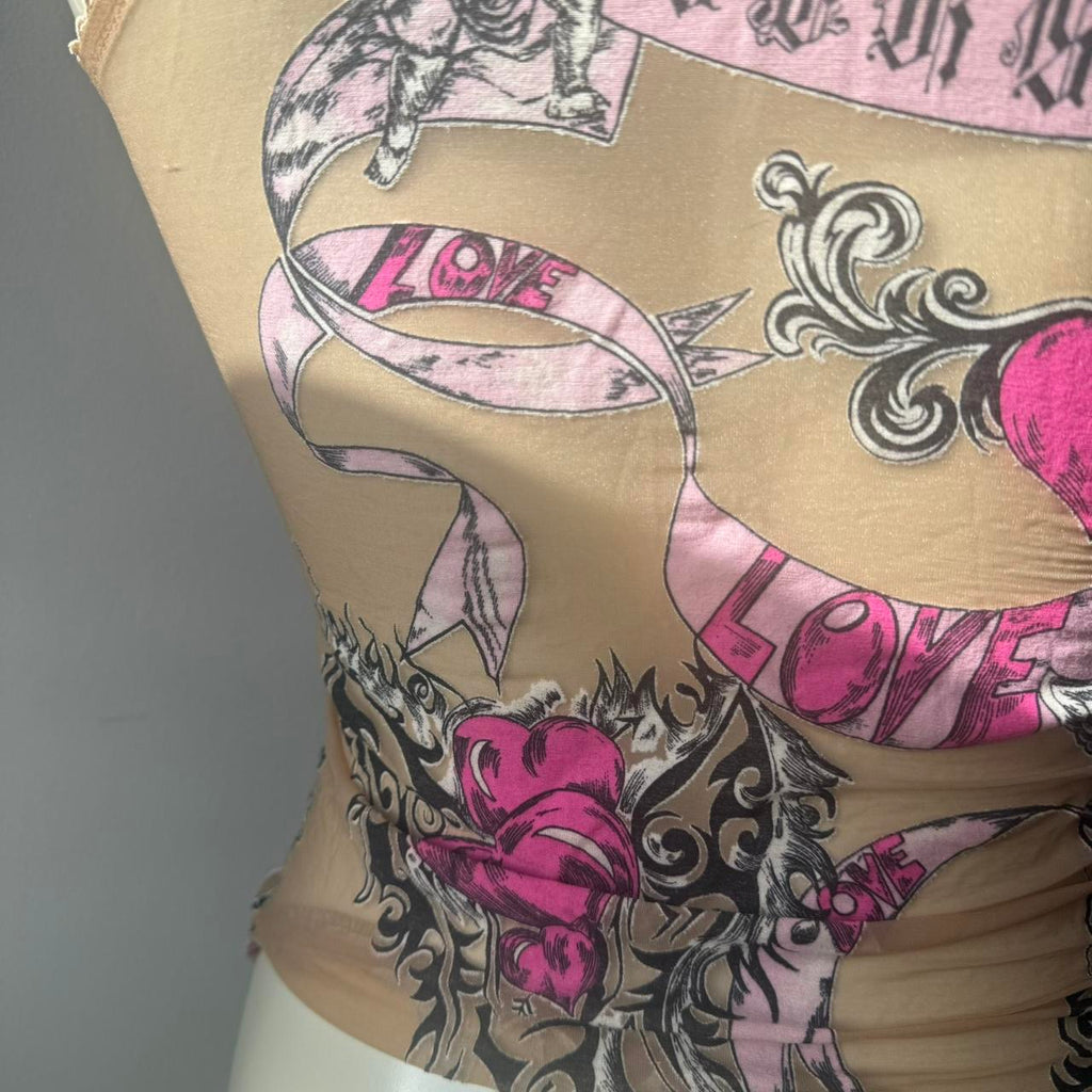 Vintage Versace Mesh Tattoo Slogan Tank Top