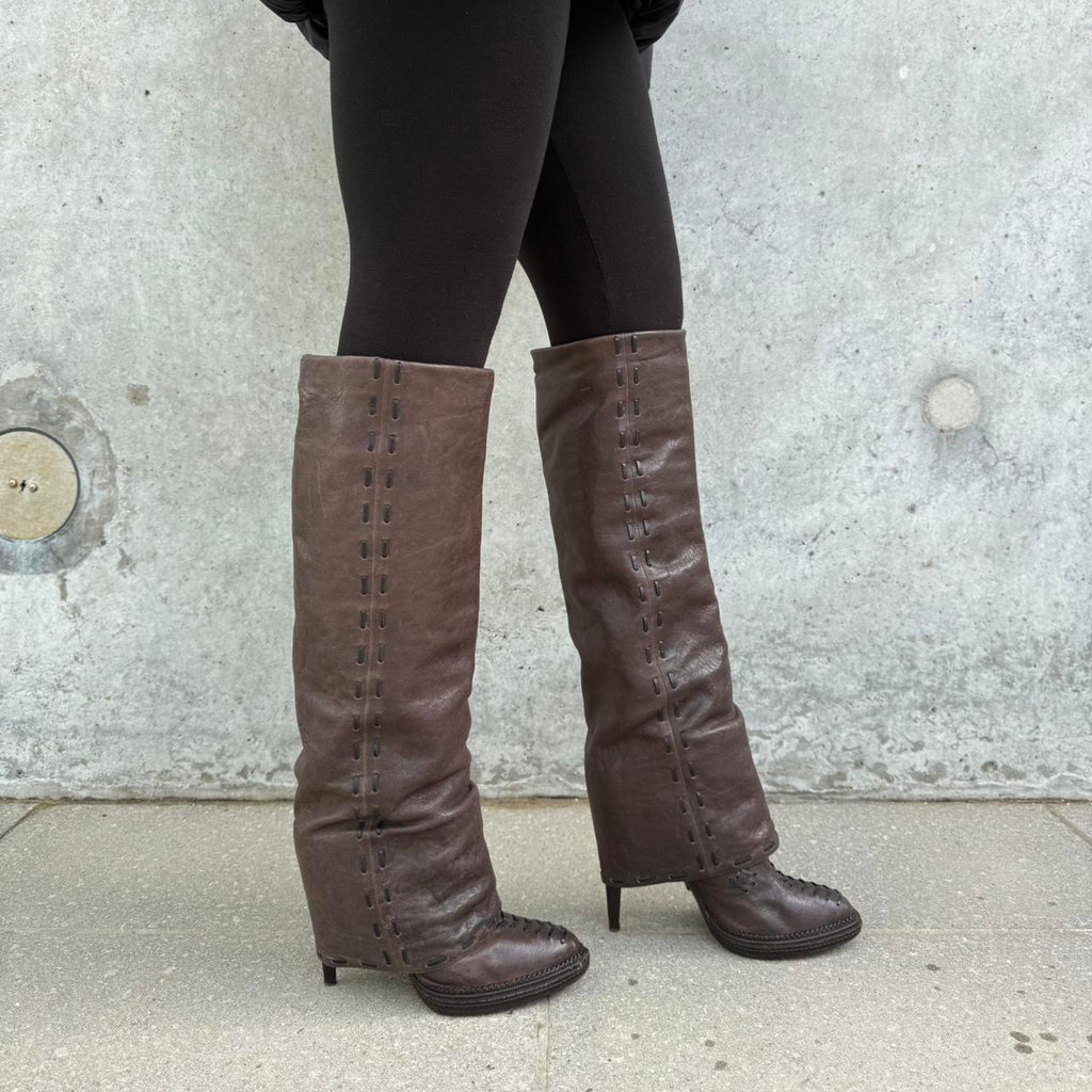 Roberto Cavalli Cuffed Knee High Leather Stiletto Boots