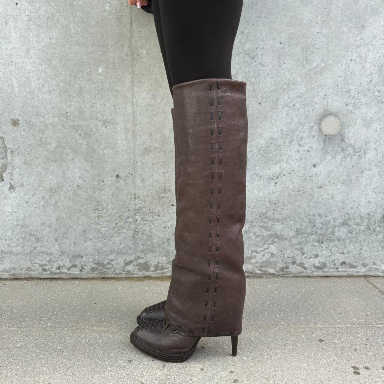 Roberto Cavalli Cuffed Knee High Leather Stiletto Boots