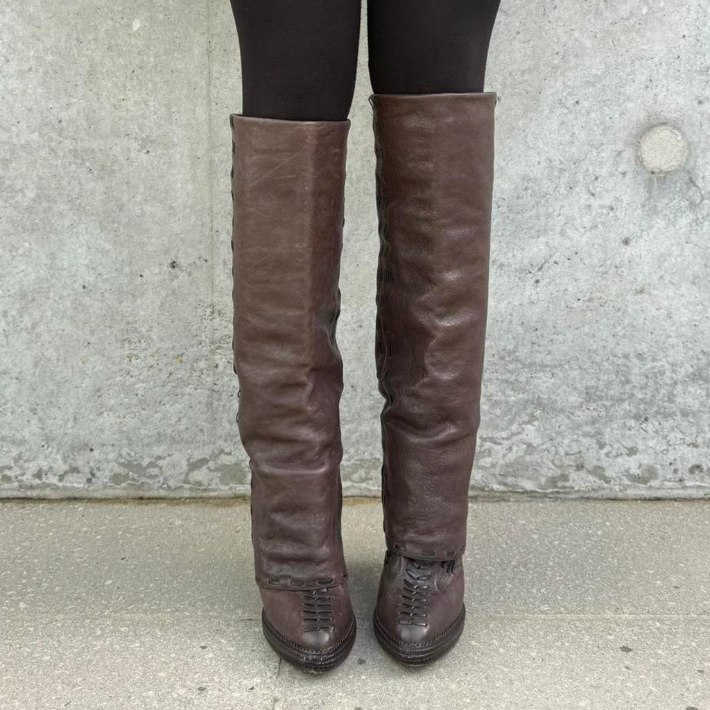 Roberto Cavalli Cuffed Knee High Leather Stiletto Boots