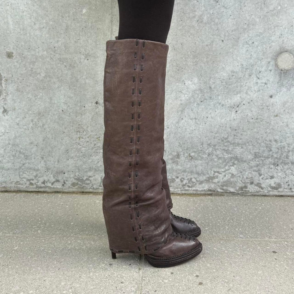 Roberto Cavalli Cuffed Knee High Leather Stiletto Boots