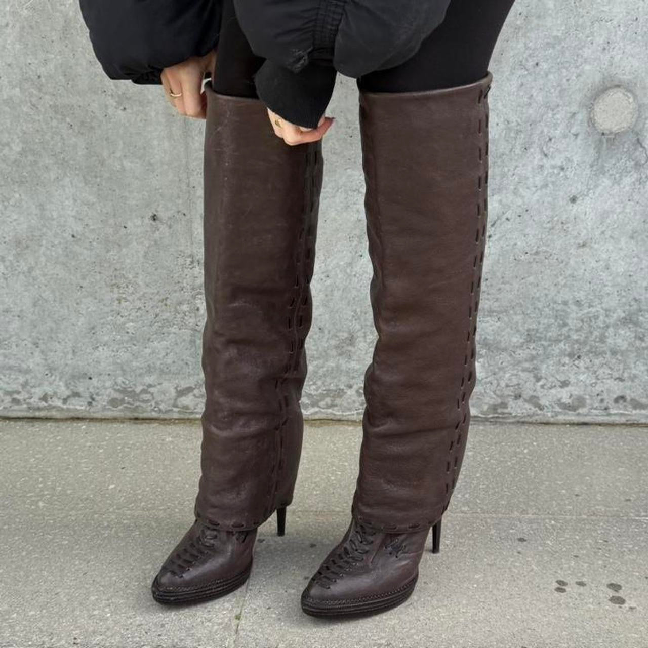 Roberto Cavalli Cuffed Knee High Leather Stiletto Boots