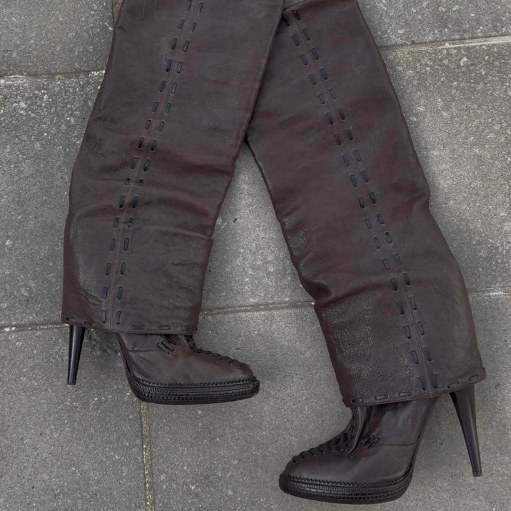 Roberto Cavalli Cuffed Knee High Leather Stiletto Boots