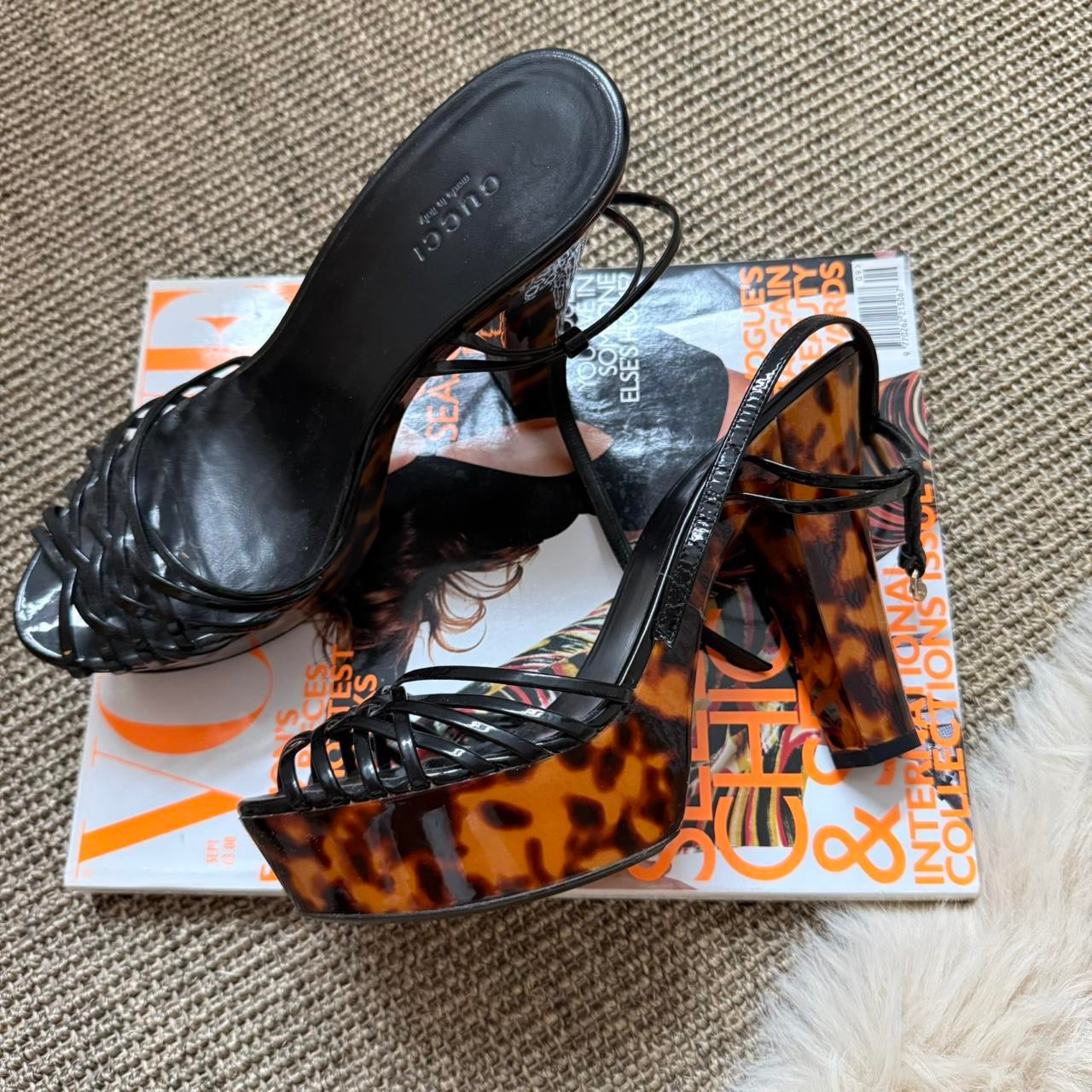 Gucci Tortoise Shell & Black Patent Platform Heels