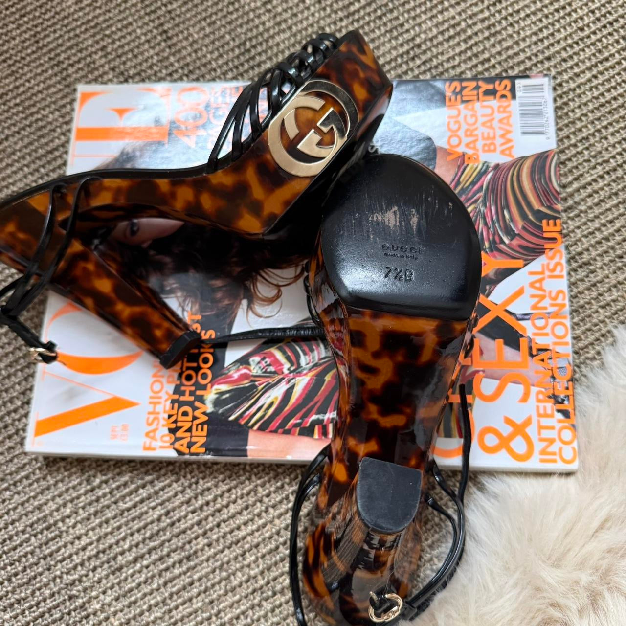 Gucci Tortoise Shell & Black Patent Platform Heels