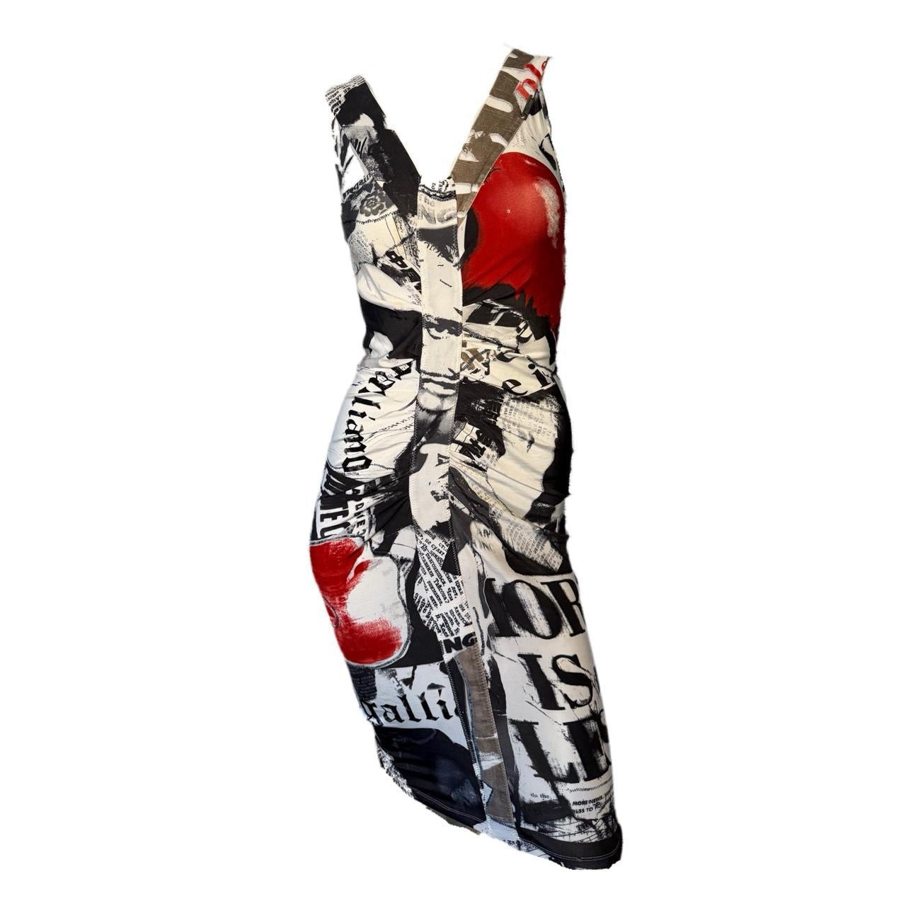 John Galliano Newspaper Print Midi Dress