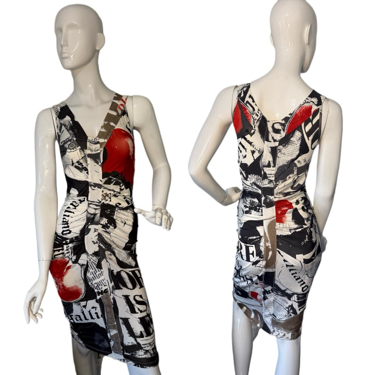 John Galliano Newspaper Print Midi Dress