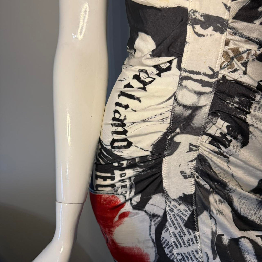 John Galliano Newspaper Print Midi Dress