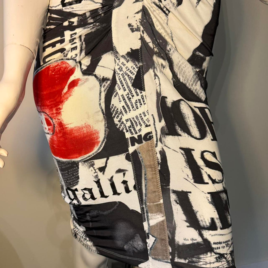John Galliano Newspaper Print Midi Dress