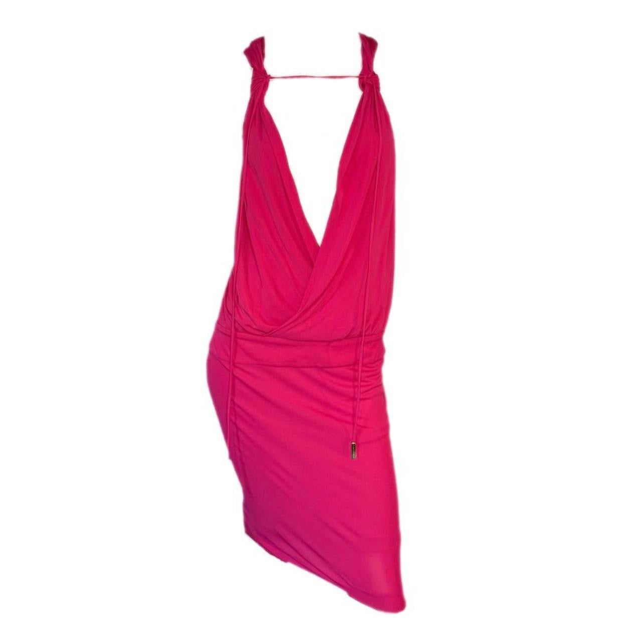 Dsquared2 Hot Pink Drawstring Plunge Midi Dress