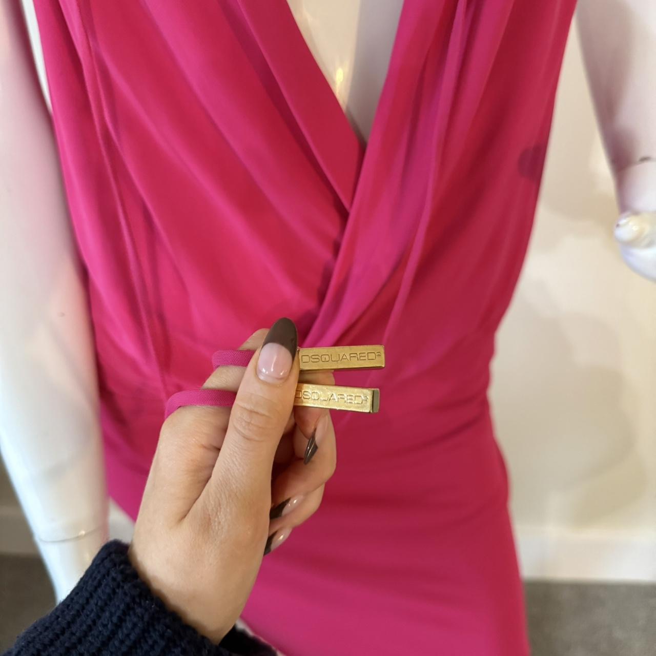 Dsquared2 Hot Pink Drawstring Plunge Midi Dress