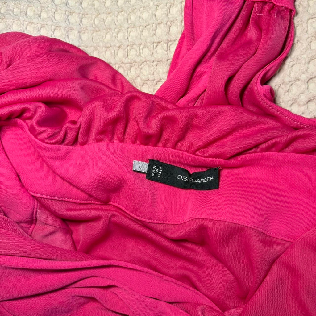 Dsquared2 Hot Pink Drawstring Plunge Midi Dress